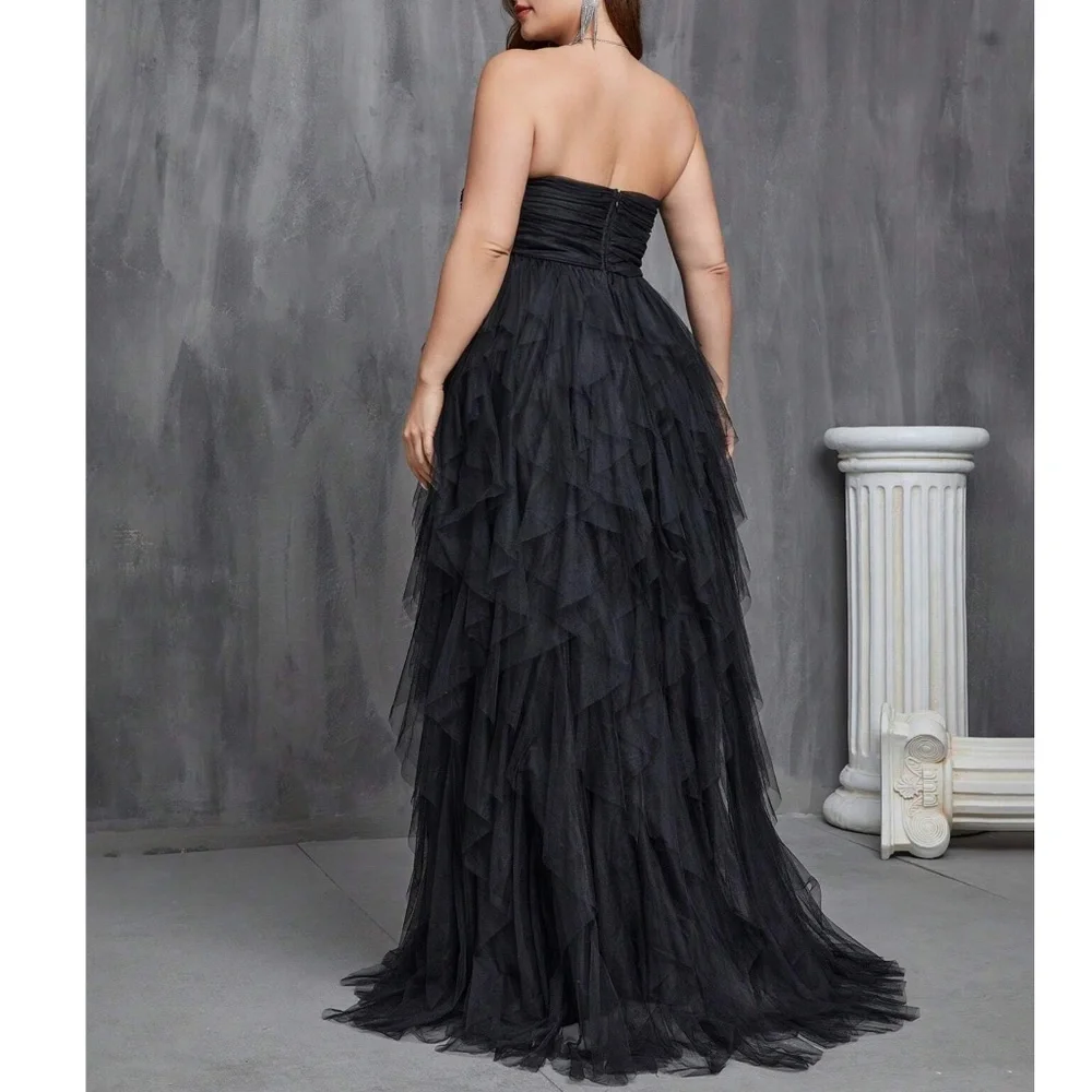 Plus Black Mesh Layered Party Wedding Formal Maxi Dress - Picture 5 of 6